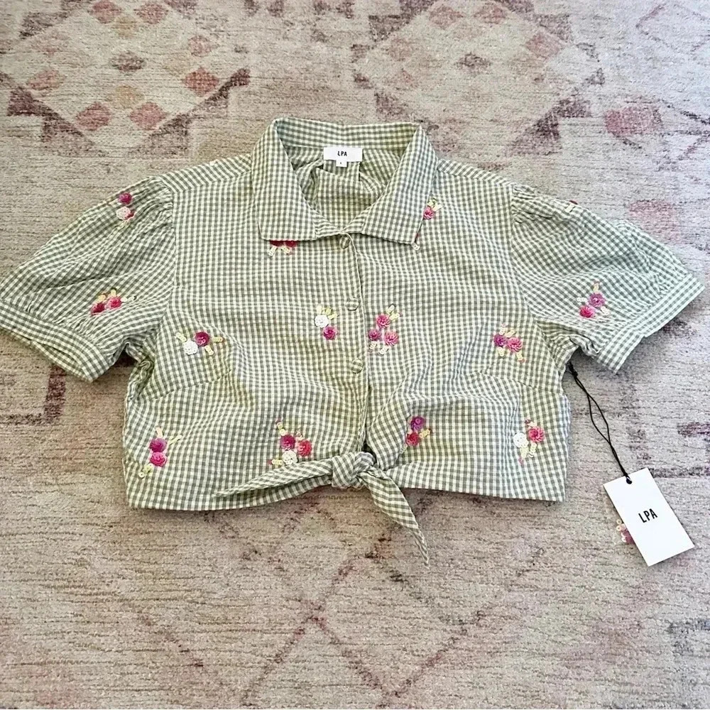 NWT LPA (Revolve)• Valerie Top Green Gingham Size Large - Picture 5 of 11